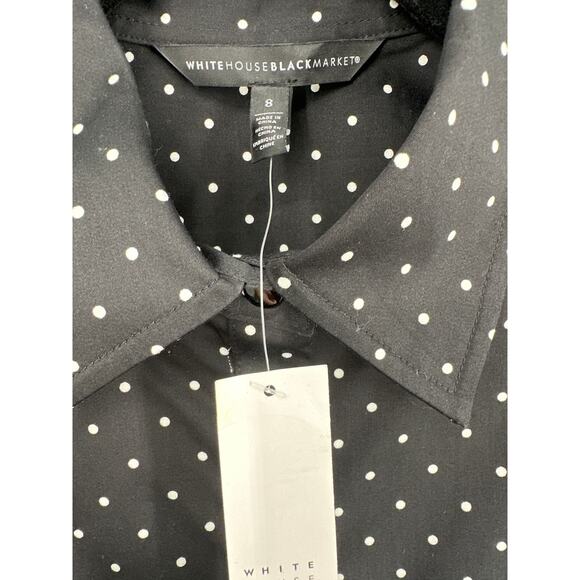 WHBM Dress Womens 8 Black Mini Polka Dot Poplin Shirtdress Stretch Belted - Picture 2 of 8
